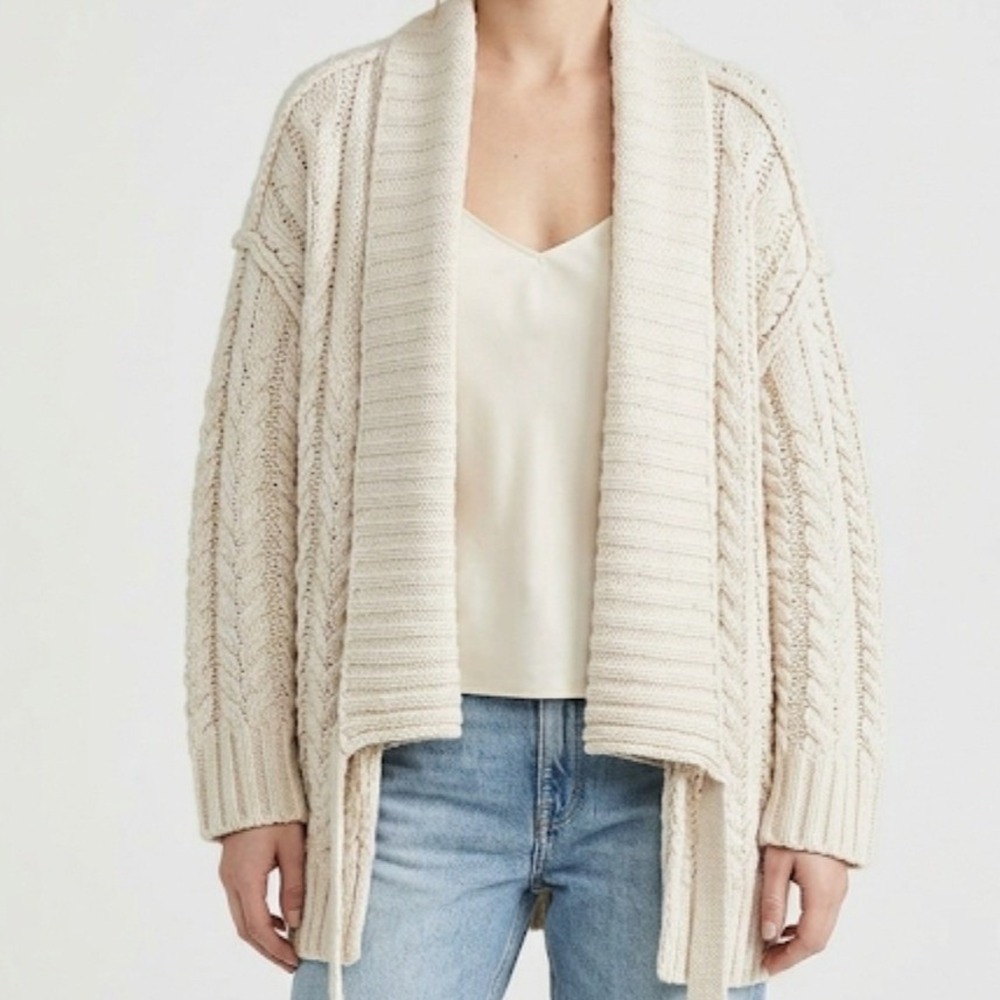 POL NWOT Chunky-Knit Long Line Oversized Cardigan Sweater Mountain View Cream S